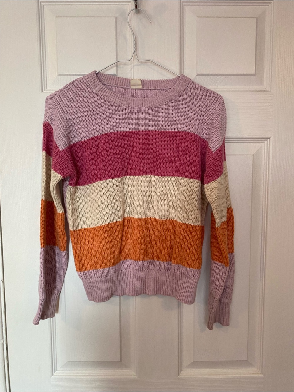 Mandarinne & Co Striped Colorblock Knit Long Sleeve Sweater Lilac Pink M / 10